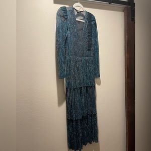 Sabina Musayev Blue Metallic Long-sleeved Carry dress